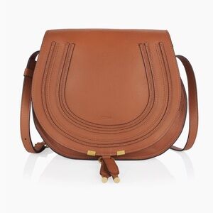 Chloe Medium Marcie Leather Saddle Bag in Tan